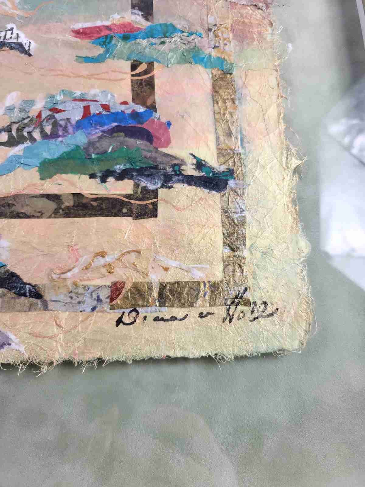 Diana Van Hall Signed Original Mixed Media Collage Textile Abstract Art