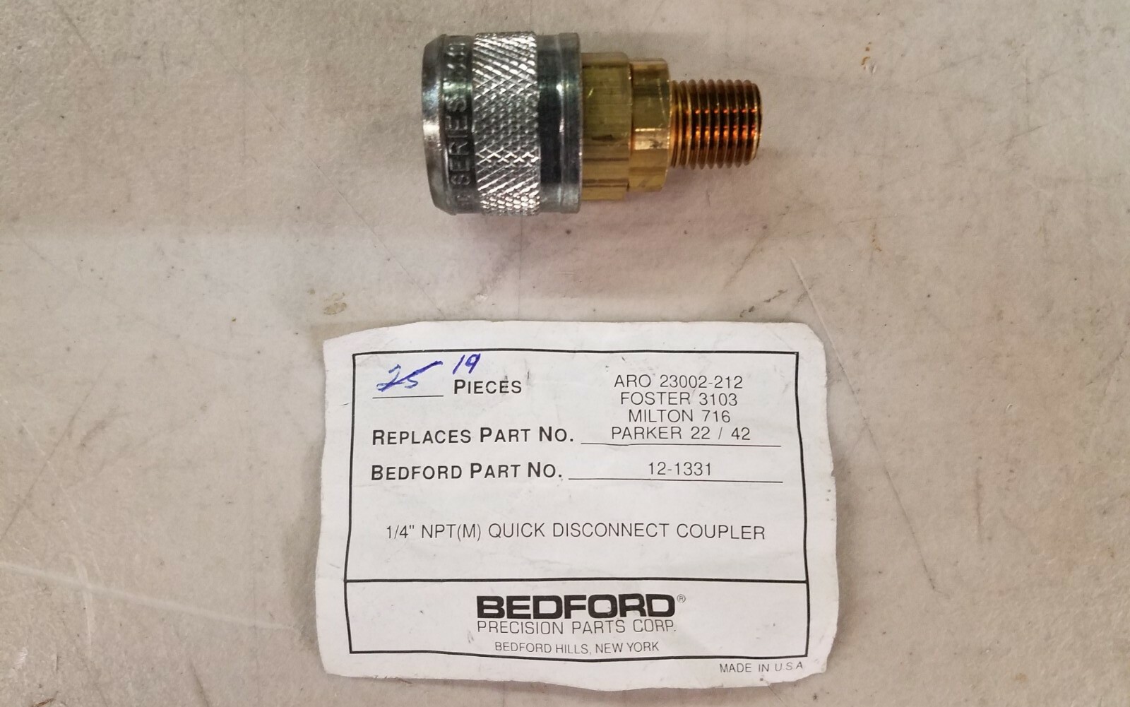 1/4" NPT(M) QUICK DISCONNECT COUPLER BEDFORD PART NO. 12-1331