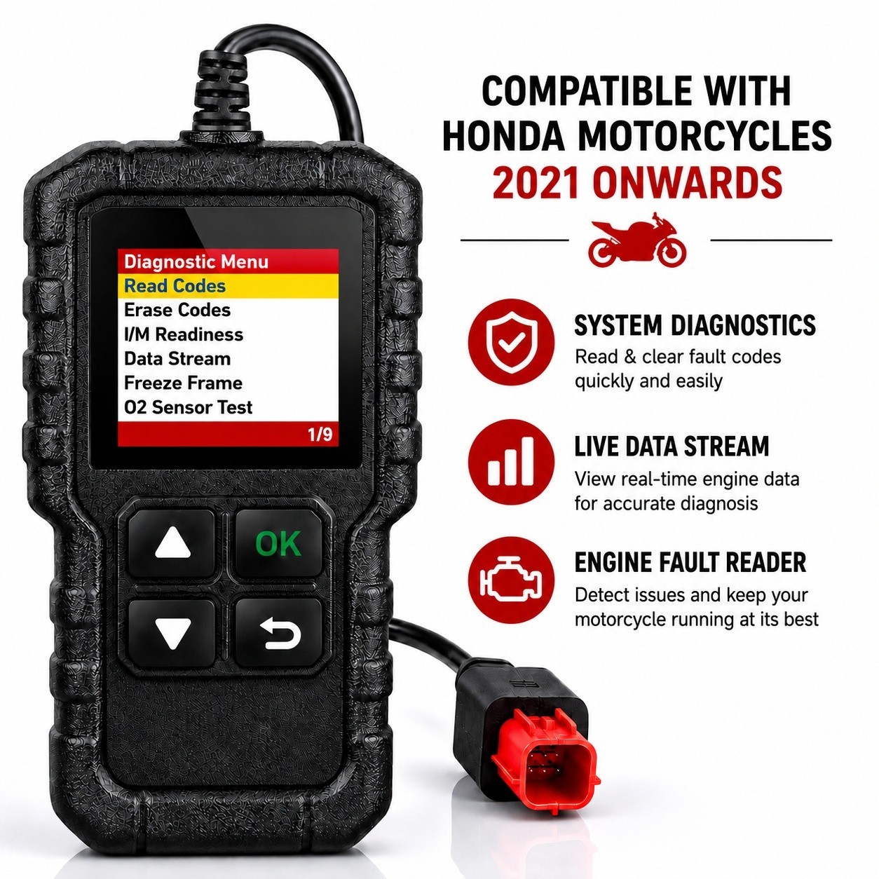 Diagnostic OBD2 Code Reader Engine Fault Scanner Tool for Honda Motorcycle 2021+