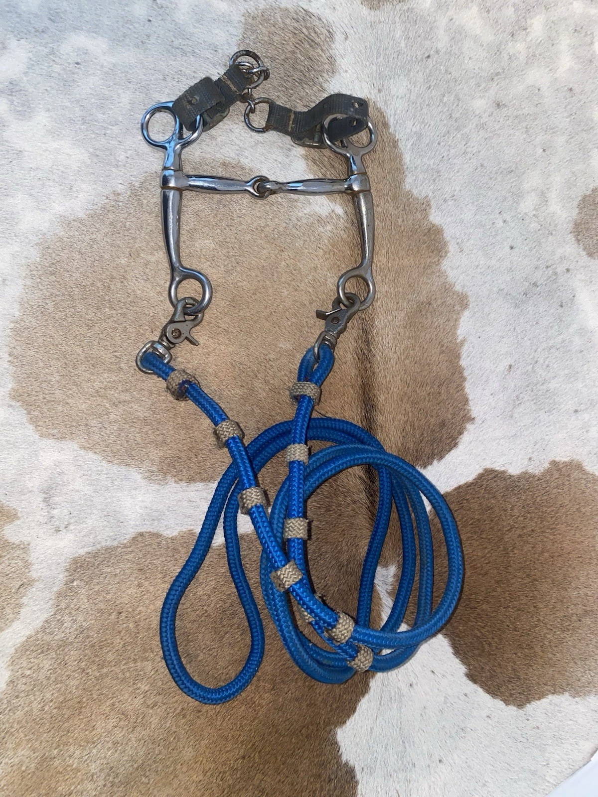 Western Short Shank Curb Bit w/Blue Rope Reins Leather Curb Strap Horse Tack