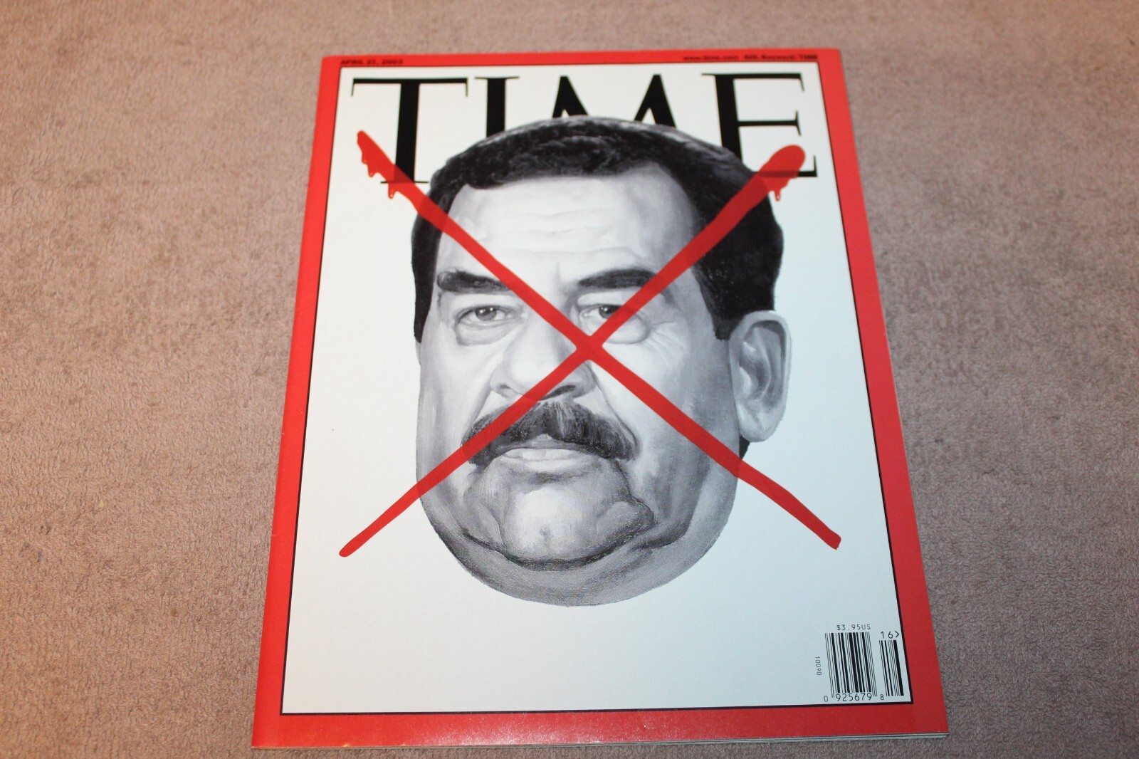 Mint Original Newsstand Issue Time Magazine w/Saddam's Face Crossed Out on Cover