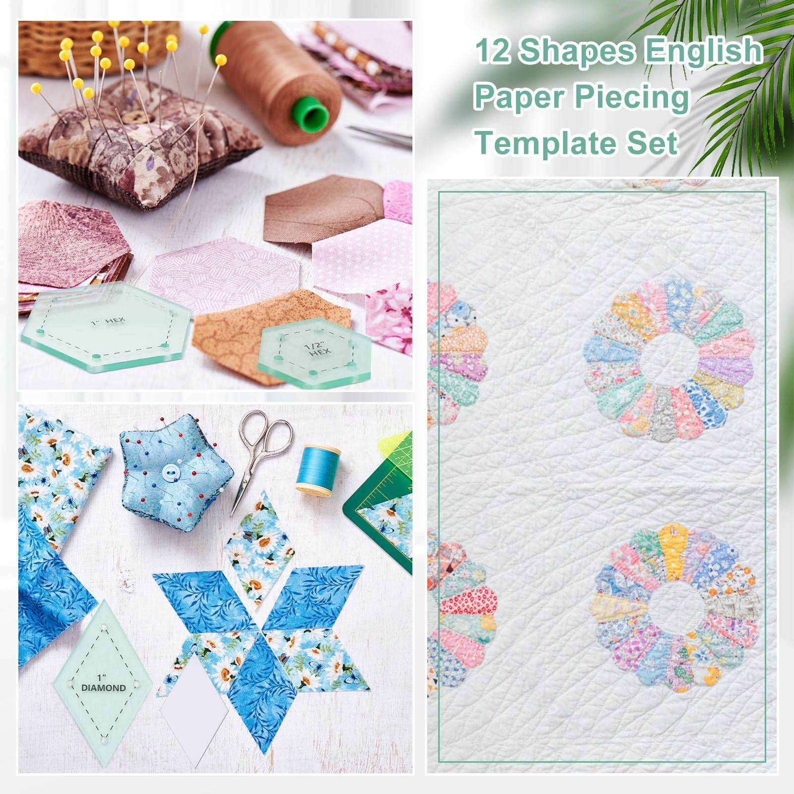 612 Pcs Patchwork Paper EPP English Piecing Supplies 12 Shapes Acrylic Templa...