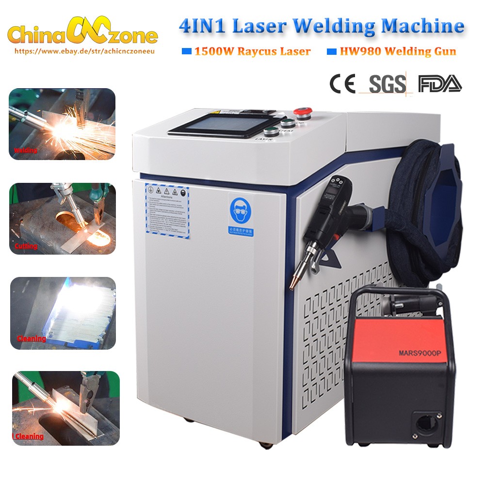 Raycus 1500W Laser Welder Cutting Weld Seam Cleaning Machine Touch Screen Gun EU