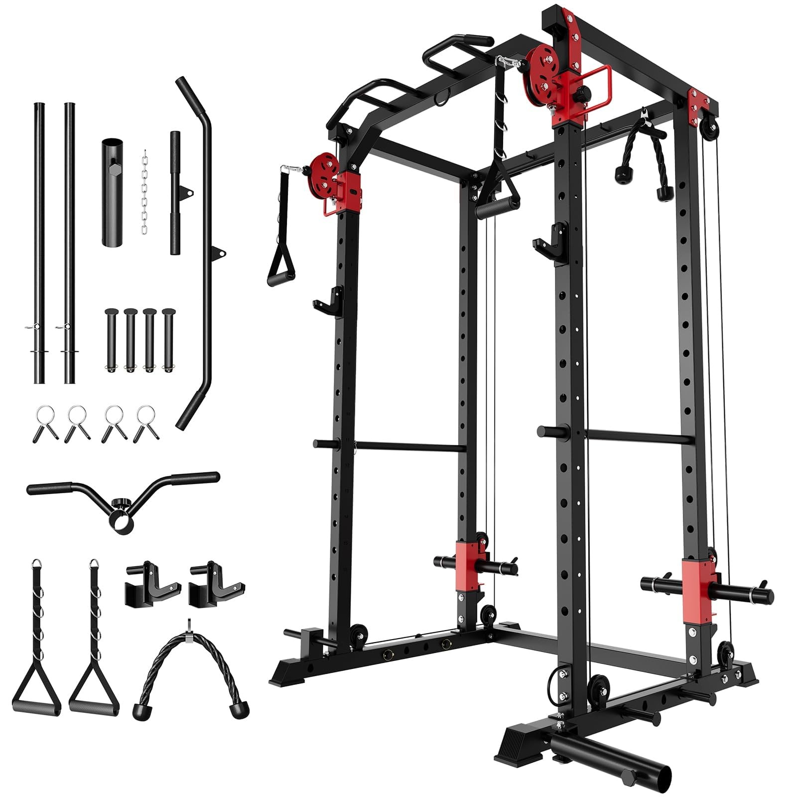Power Cage Power Rack with LAT Pull Down & Cable Crossover Workout for Home Gym