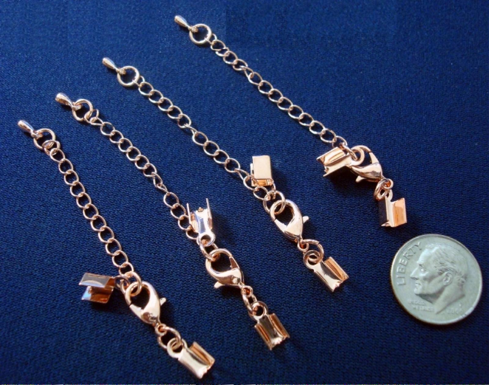 4 DARK Rose gold pl fold over adjustable clasps leather thong cord/lace fpc251