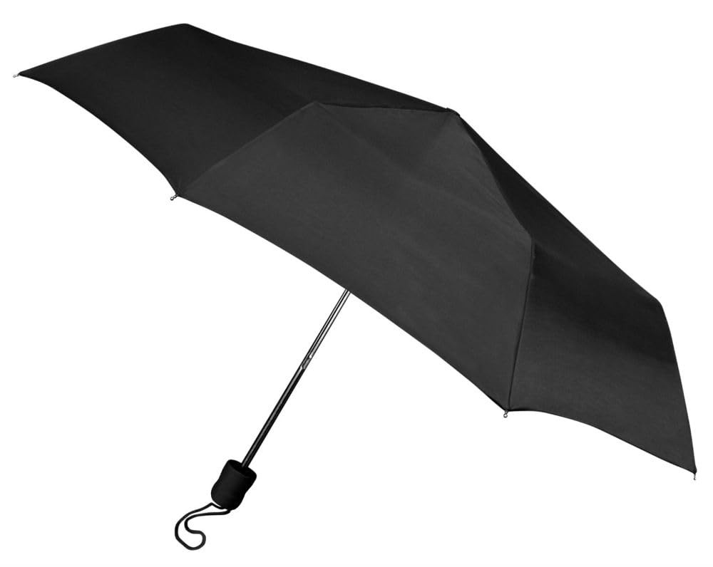 The Weather Station 42-Inch Auto Open Compact Folding Umbrella, Black