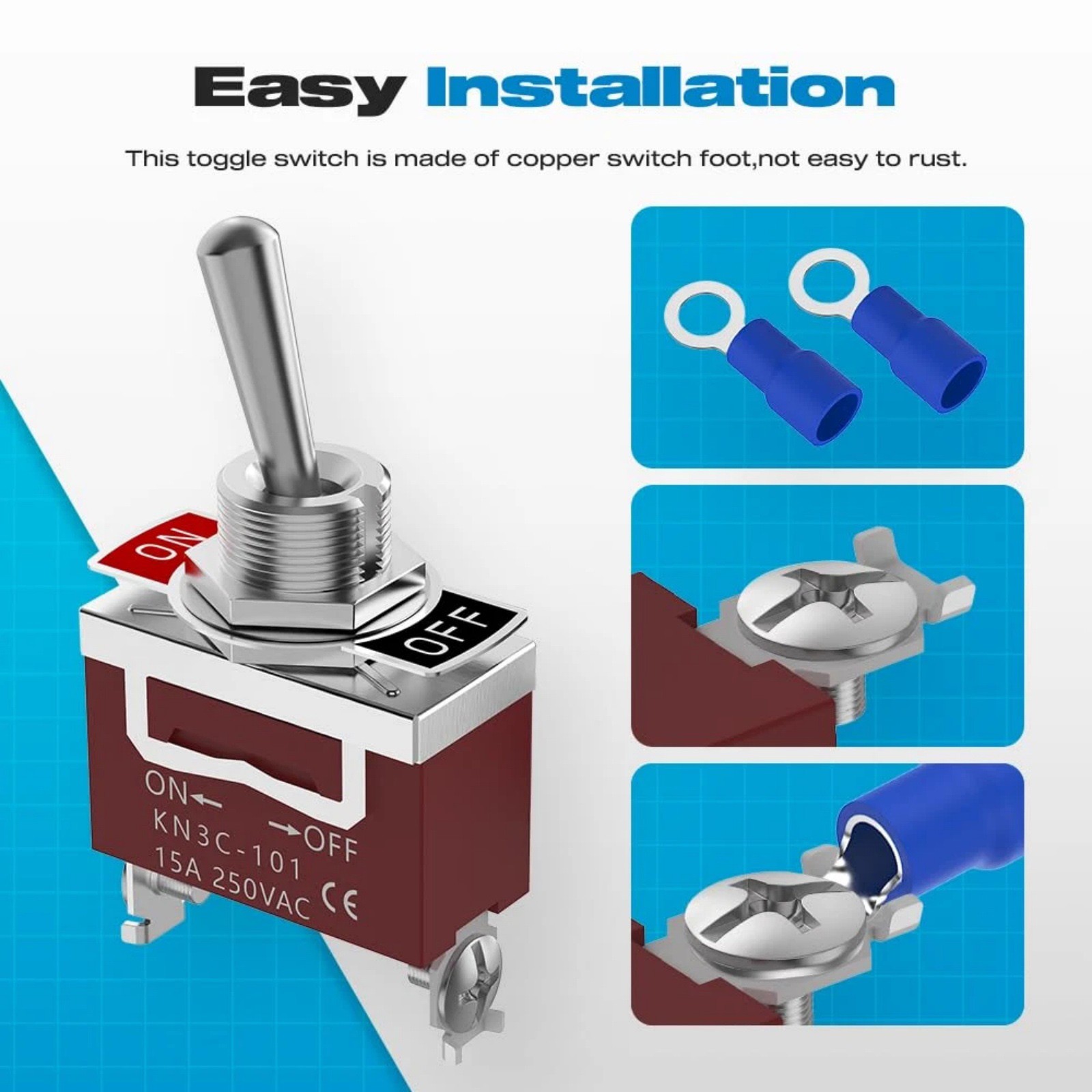 2Pack Durable Toggle Switch ON/OFF 2Pin SPST 30A 12V Waterproof IP65 Rating