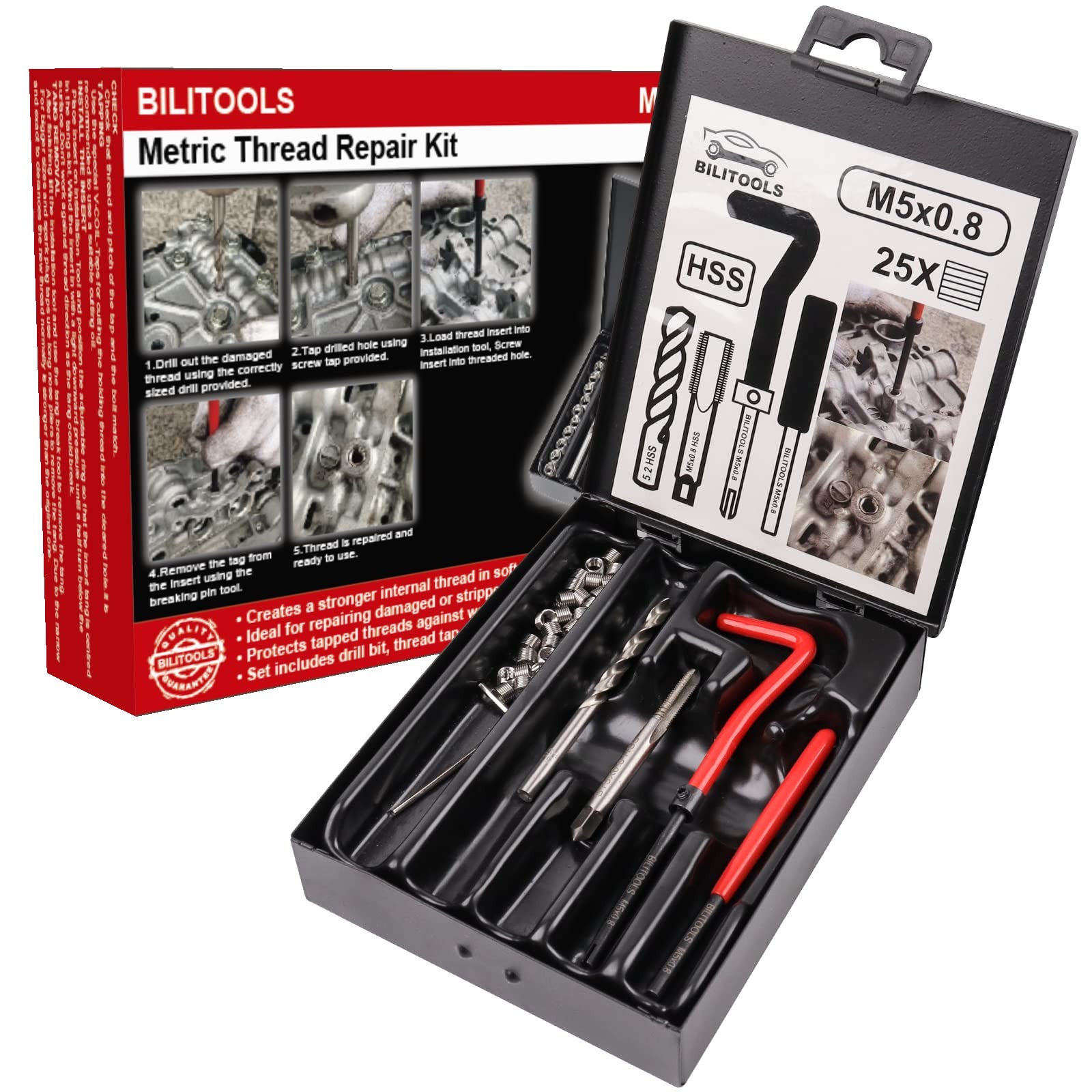 M5x0.8 Thread Repair Kit, HSS Drill Helicoil Repair Kit Metric