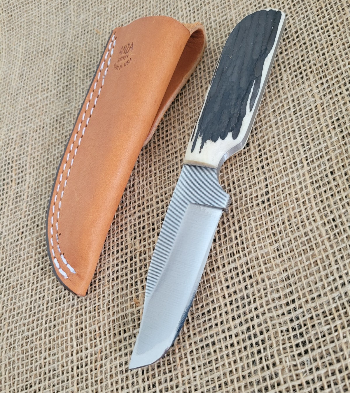 Anza Fixed Knife 3.75" Carbon Steel Clip Point Full Tang Blade LJ Bone Handle