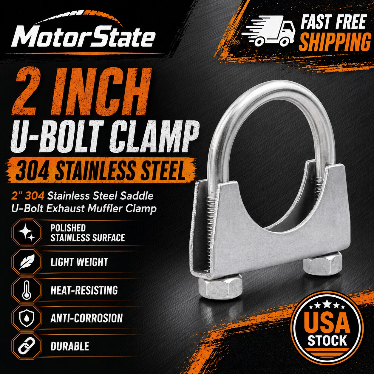 2" 304 Stainless Steel Saddle U-Bolt Exhaust Muffler Clamp-2 Inch New