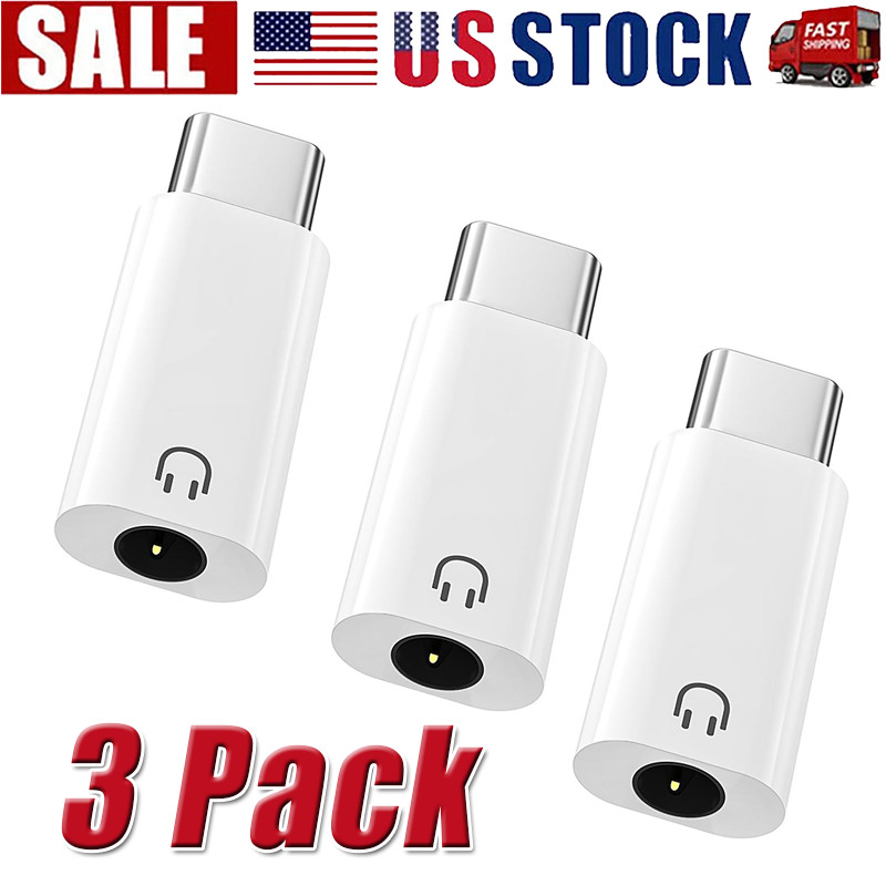 3Pcs USB-C Type C Adapter Port to 3.5MM Aux Audio Jack Earphone Headphone Car