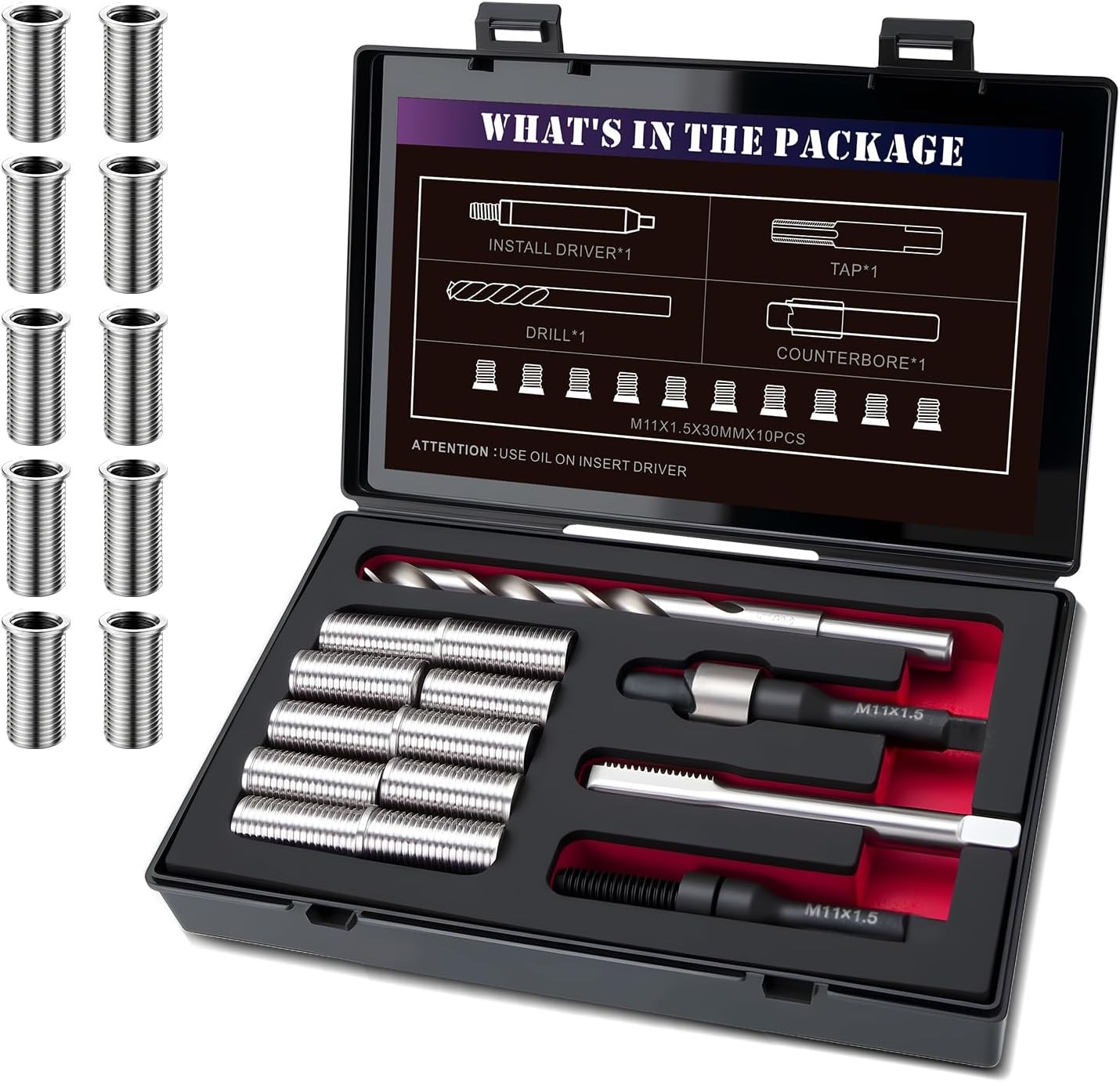 M11X1.5 Metric Thread Repair Kit with Insert HSS Drill, Tap, Counterbore,...
