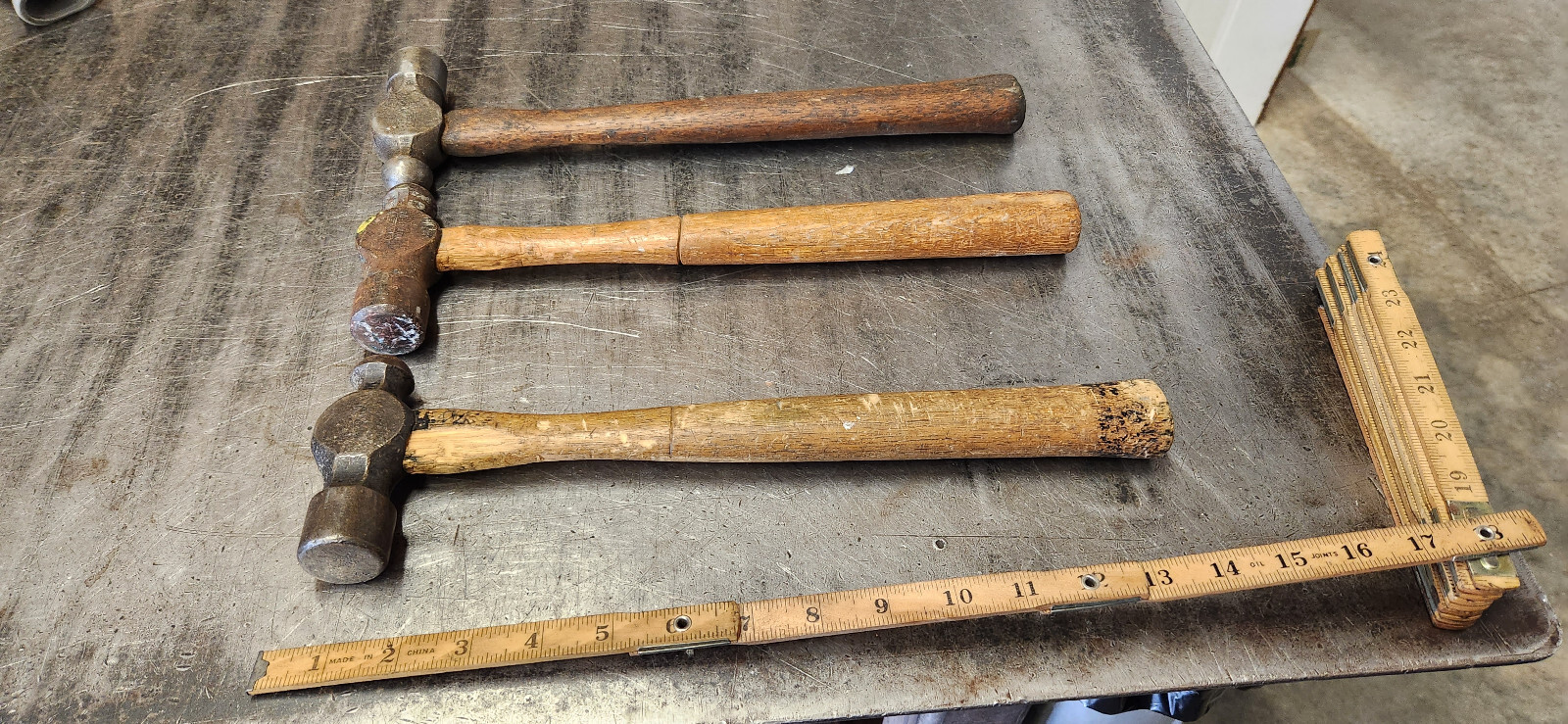 3-Piece Vintage 2x Armstrong 1x Stanley 16 oz  x 13" Long Ball Peen Hammers