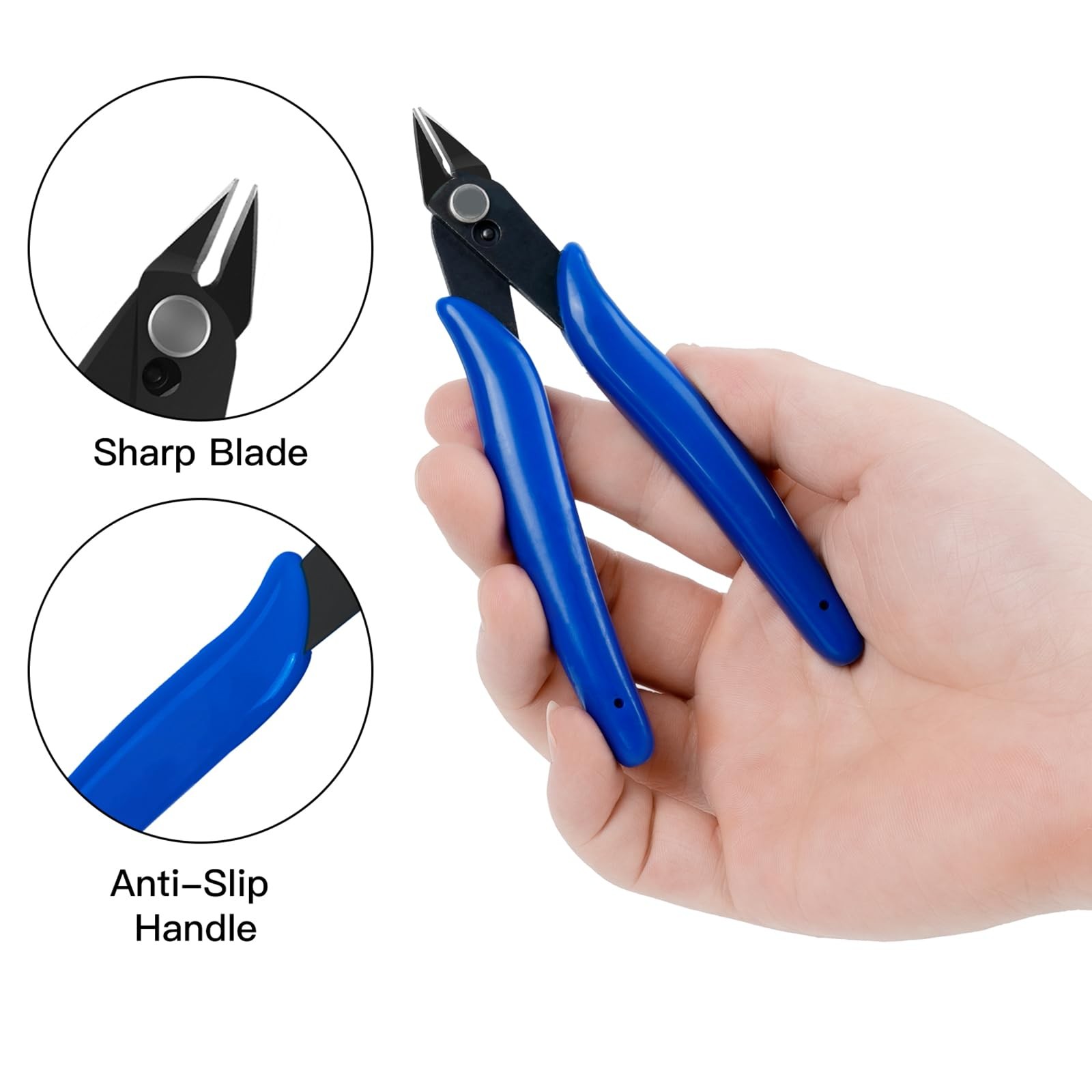 5pcs Micro Flush Cutters With Internal Spring, 5 Inches Blue - Side and Diago...