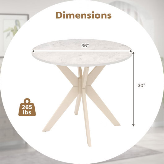 36-Inch Mid Century Modern Kitchen Table with Faux Marble Tabletop and Solid Rub