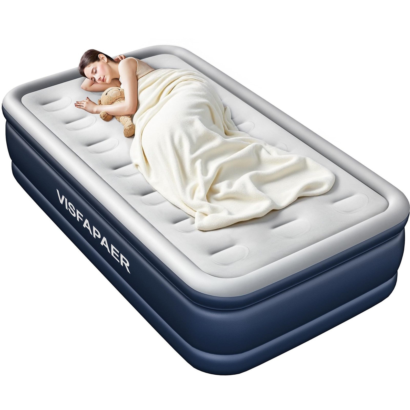 Twin Air Mattress 18'' High Built in Pump 550Lbs Max for Camping Home Guests