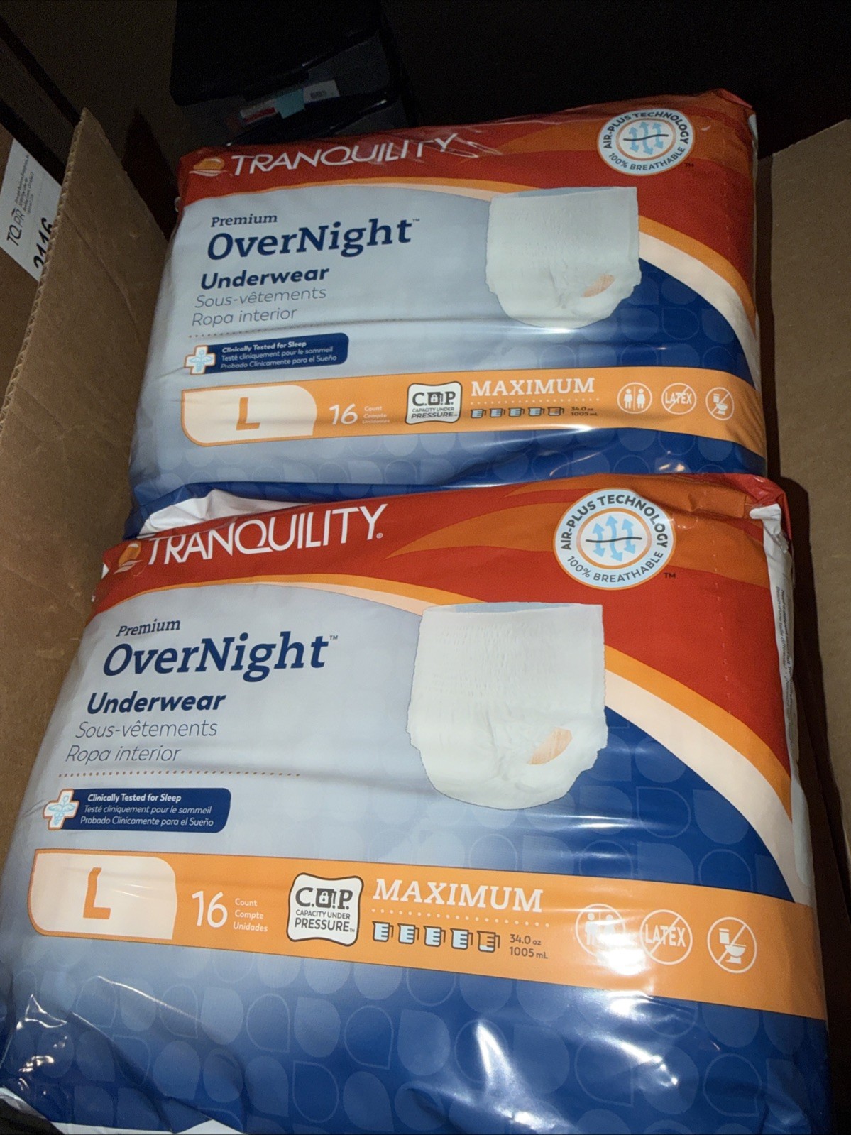 NIP LOT 2 Tranquility SZ Large Adult Diaper Overnight Disposable Briefs 16ea