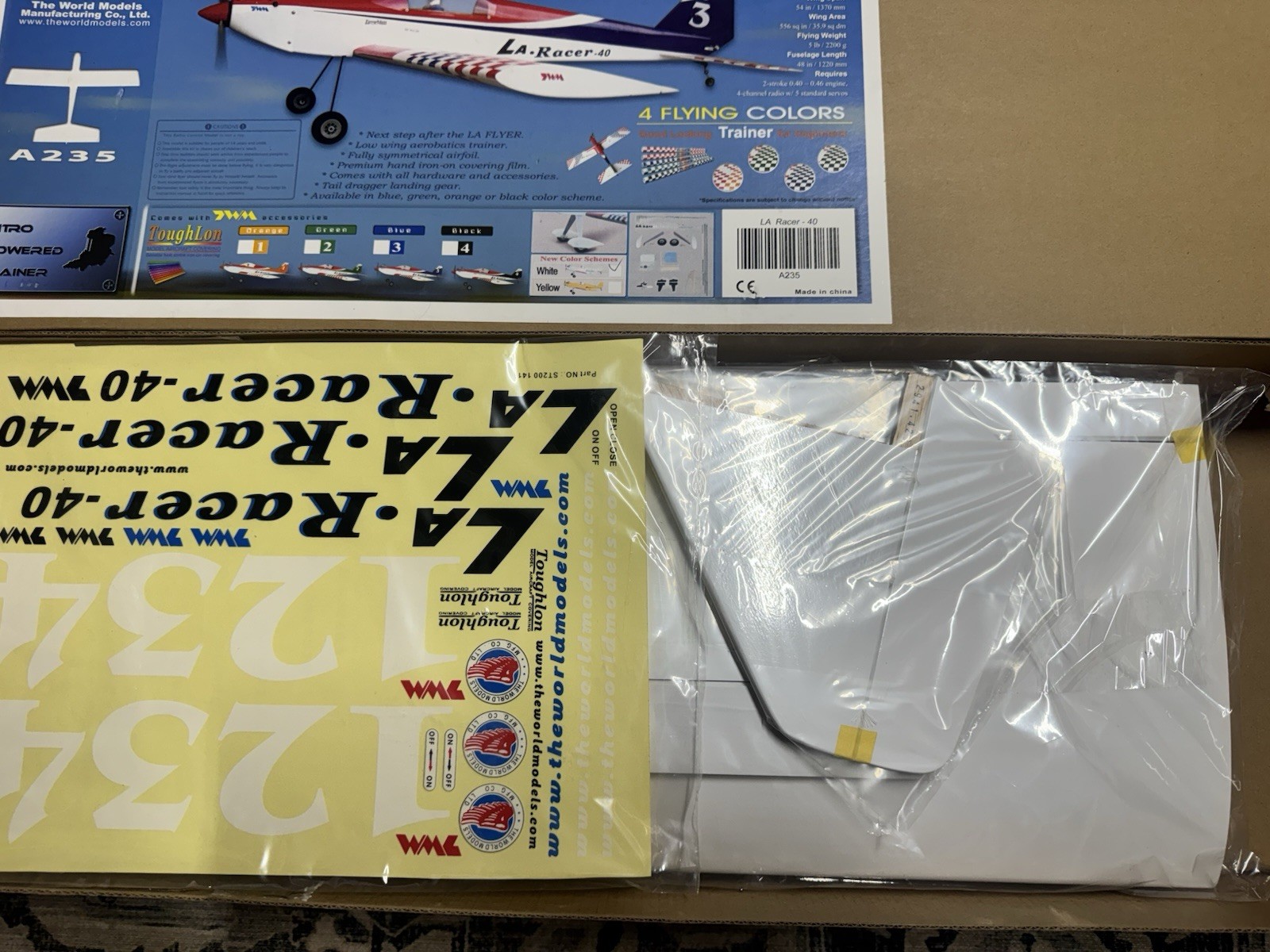 Rare NIB World Models Airborne Models LA Racer 40 ARF Glow RC Airplane ARF 54”