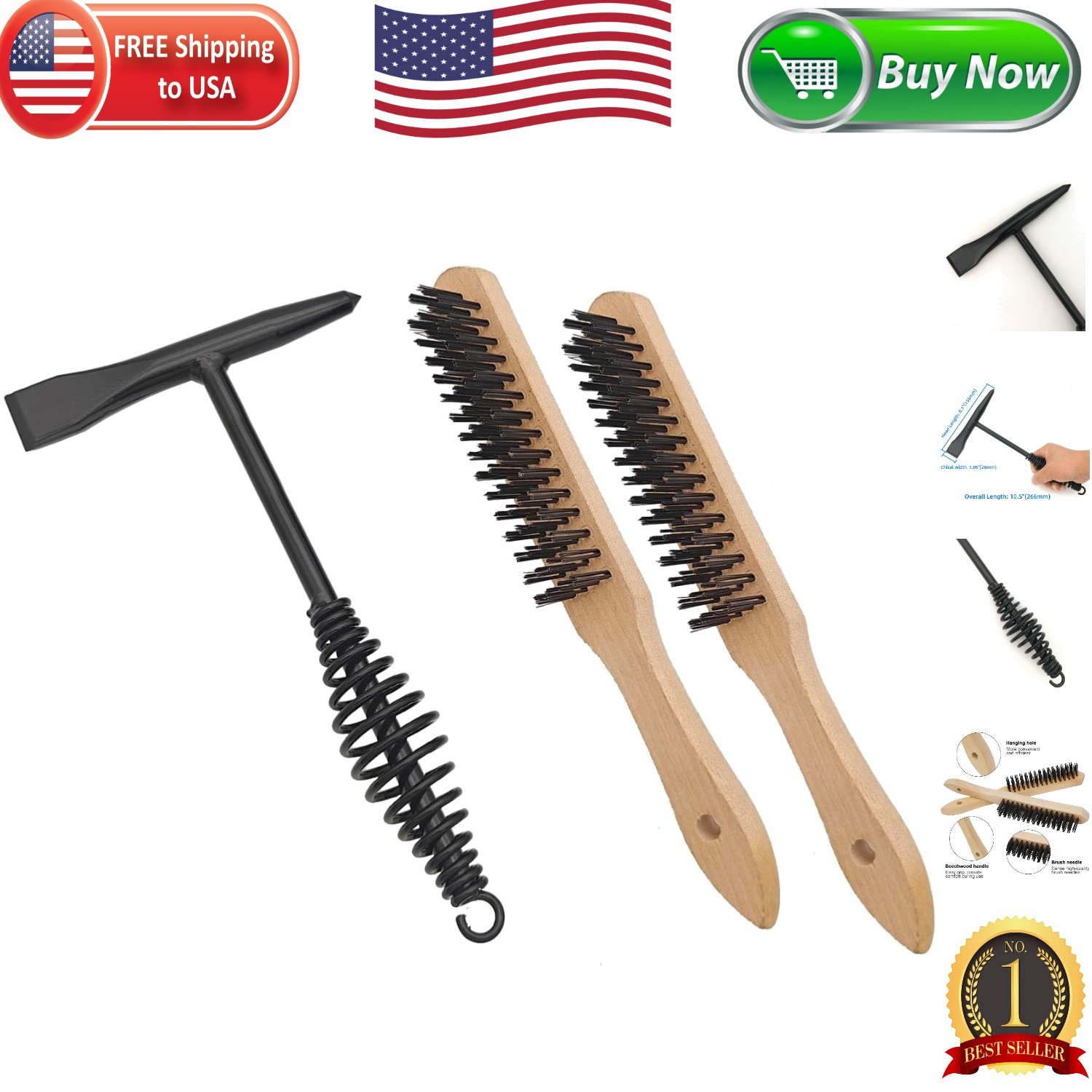 Professional Welding Hammer with Shock Absorbing Handle & Cleaning Brush Bundle