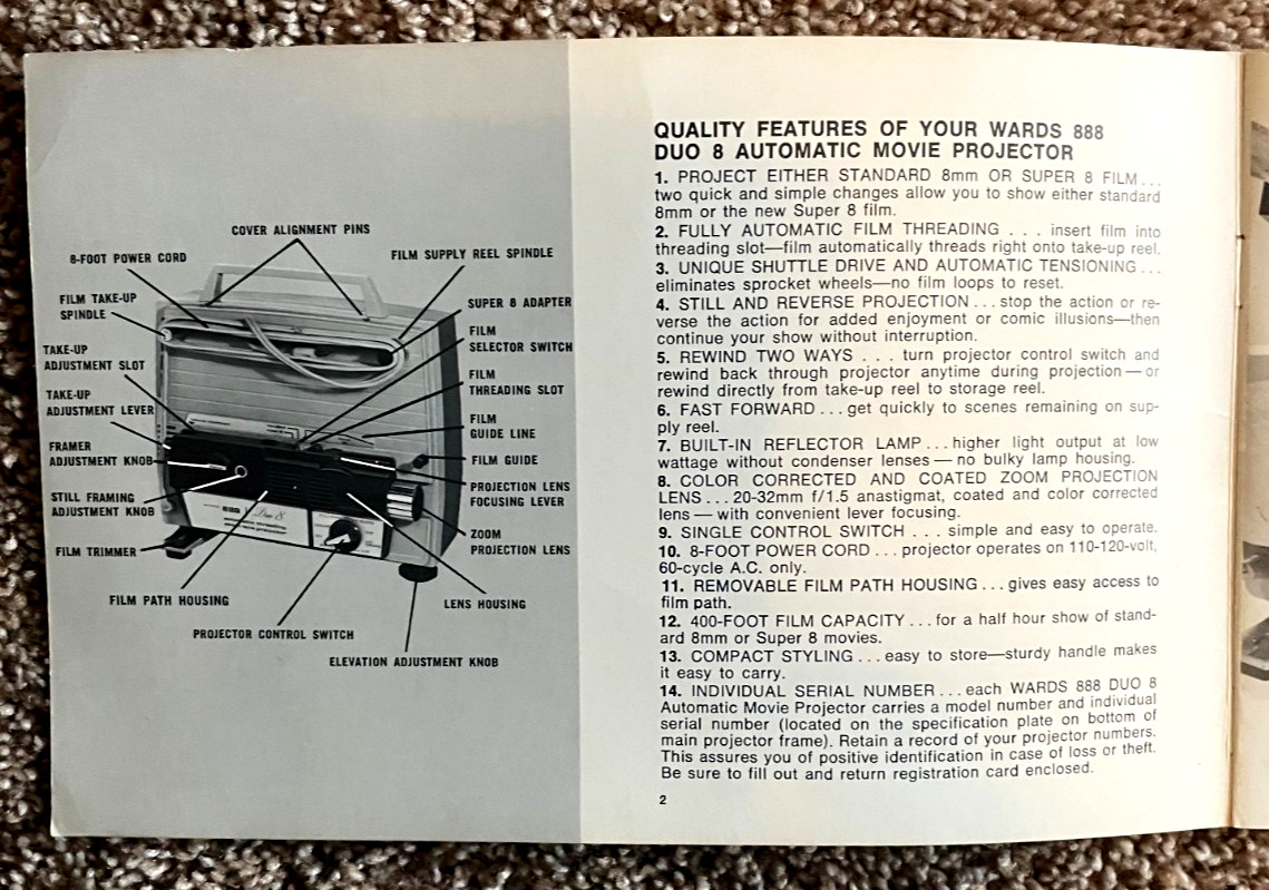 Vintage Portable MONTGOMERY 888 Duo 8 Projector User Manual