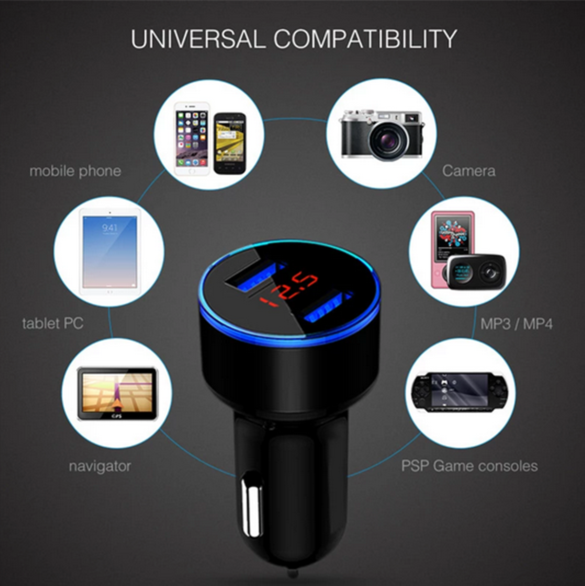 Dual USB Car Charger LED Voltage Display Cigarette Lighter Power Outlet Socket
