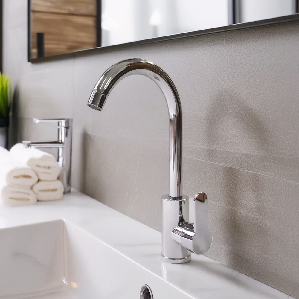 13.4in Matte Black / Chrome Bathroom Kitchen Swivel Single Handle Sink Mixer Tap