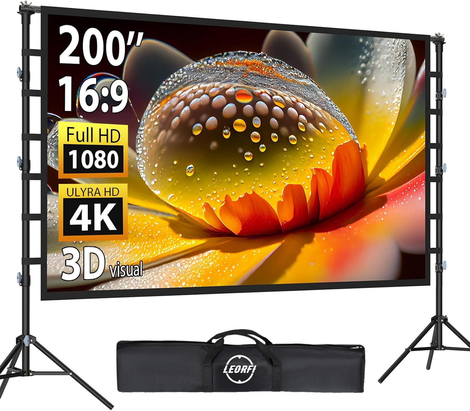 200 Inch Outdoor Projector Screen with Stand:  Large Projection Screen with Adju