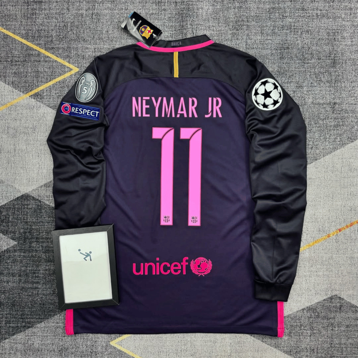 Barcelona 2016/017 Neymar Jr #11 Champions League Away Long Sleeve Jersey size S