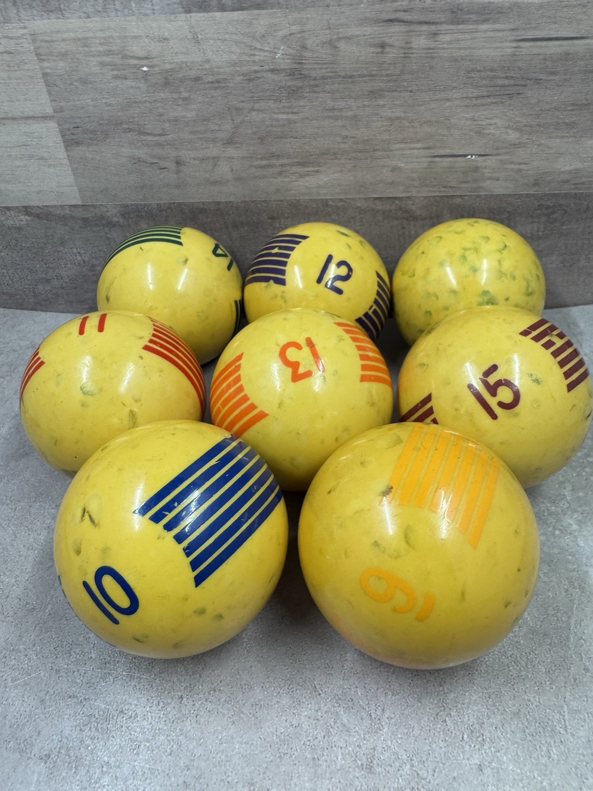 Vintage Bakelite Billiards Pool Ball Set Pin Striped 9-15 Plus Cue Ball Set Of 8