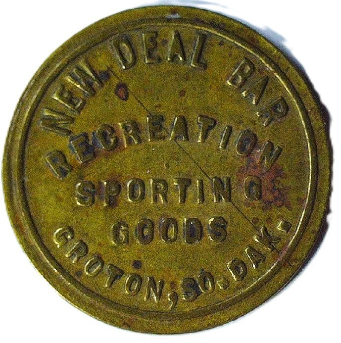RARE - NEW DEAL BAR - GFT 10¢ IN TRADE - TC # 114504 $ - GROTON, SD - EC 8316