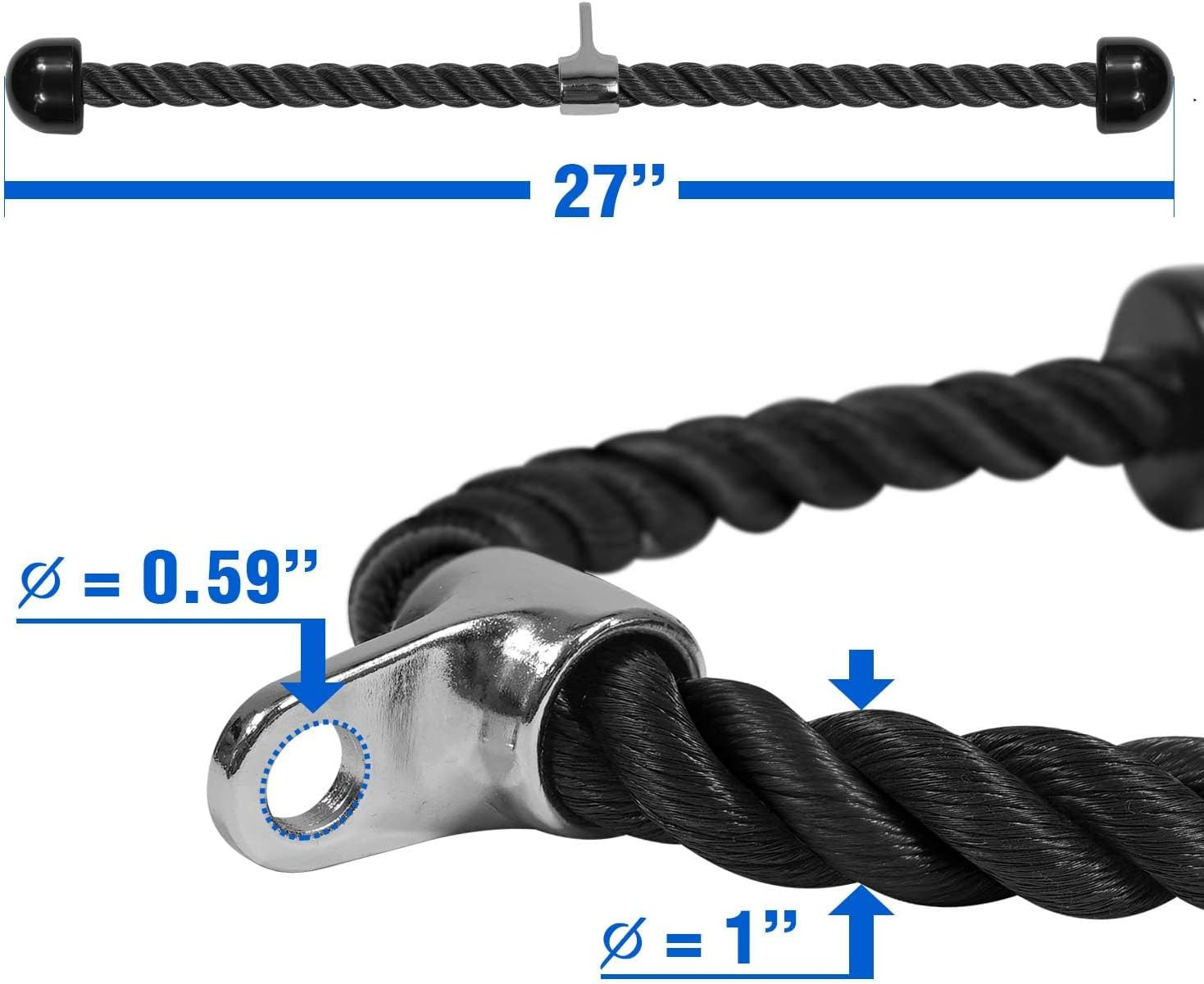 Yes4All Tricep Rope - Exercise Machine Attachment Press Down - 27" Rope Length