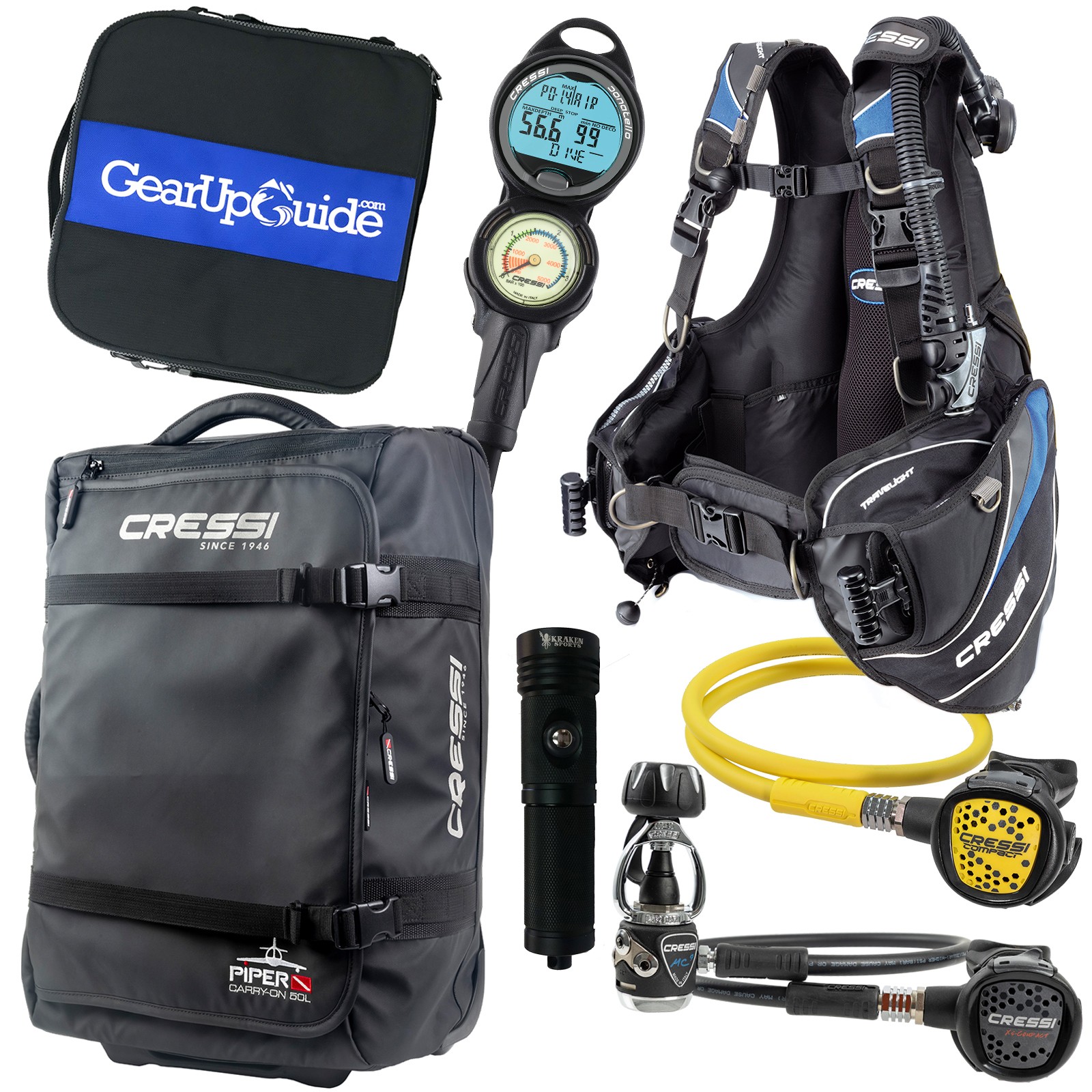Cressi Travelight 15 LBS Scuba Diving Gear Package Complete with Travelight BCD