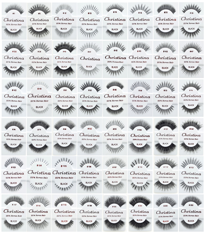 6 Pairs Christina 100% Human Hair Fake Eyelashes #1 to #203