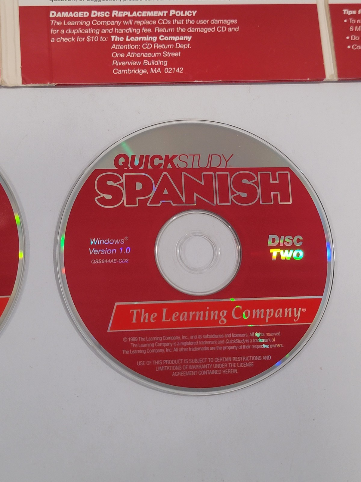 Quick Study Spanish | The Learning Company 3 PC CD-ROM | Windows | Version 1.0