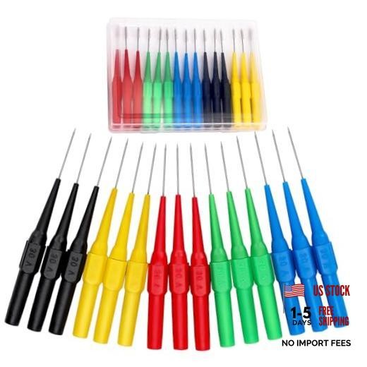 15Pcs Probes Pin Insulation Wire Piercing Needle Test Back Probe Kit Super Tip