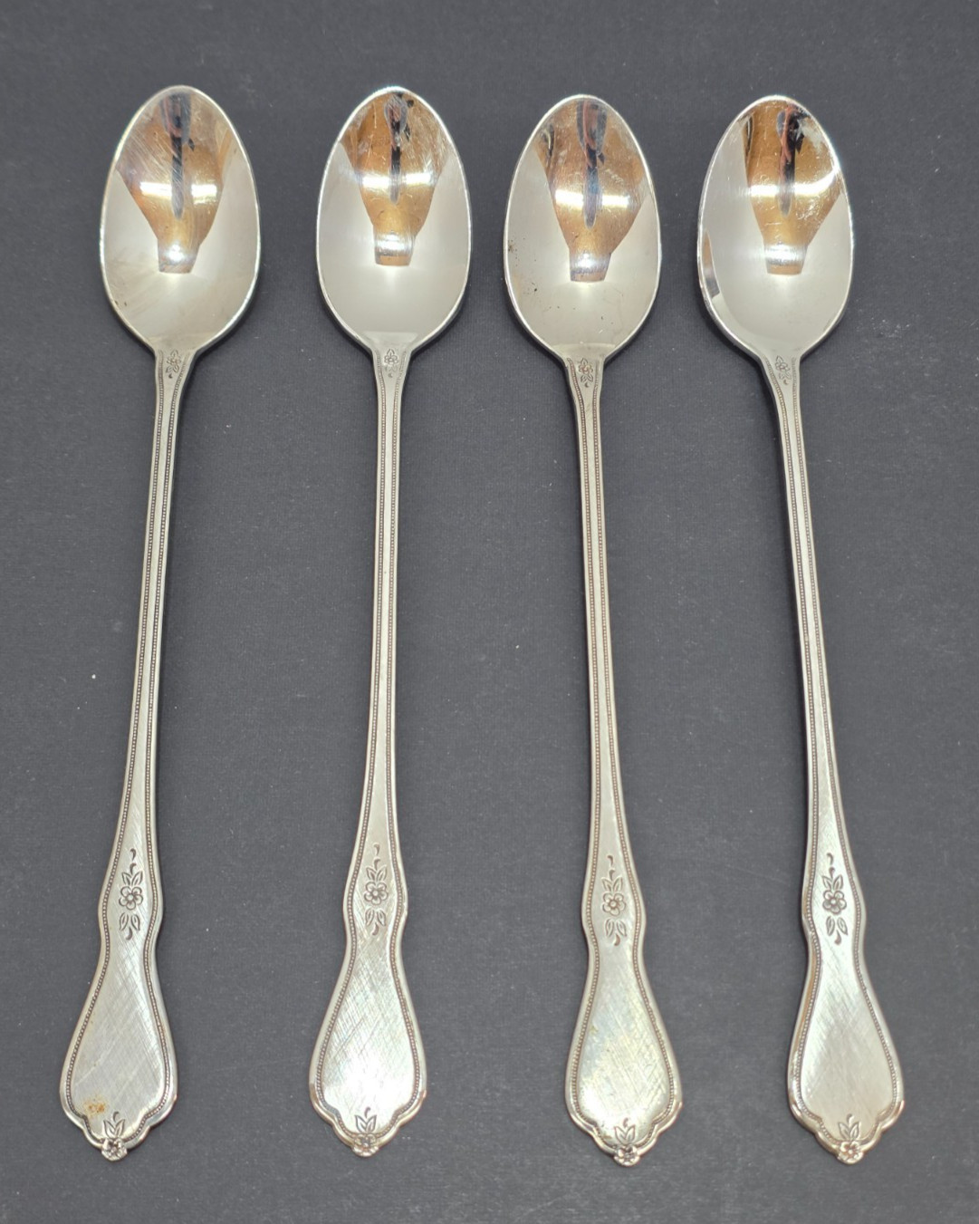 Set of 4 Iced Teaspoons MORNING BLOSSOM Oneida Profile Stainless Flatware 7 5/8"