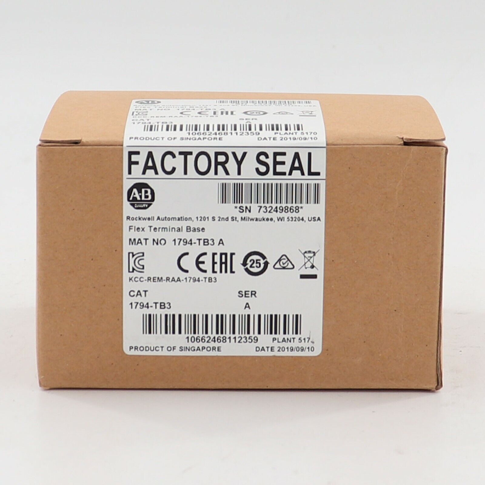 New Factory Sealed 1794-TB3 /A Flex Terminal Base Module 1794TB3 US