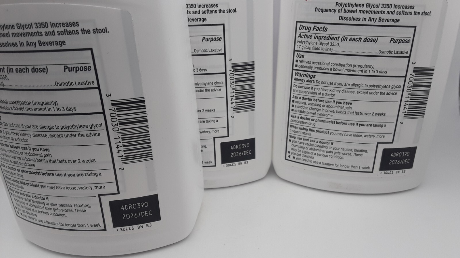 3 pack Basic Care Amazon Clear Lax Laxative 8.3oz Unflavored Powder Exp 12/26