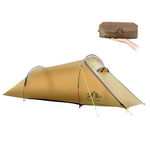 Ultralight Tunnel Tent: Waterproof Lightweight Two People 1 Person Khaki
