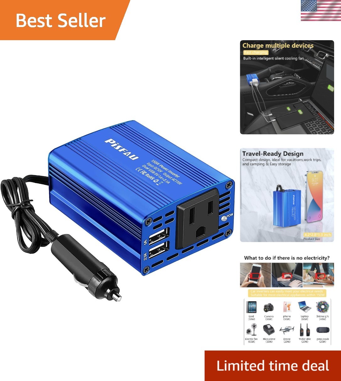 Versatile 150W Car Inverter - Perfect for Charging Laptops & Devices Outdoors