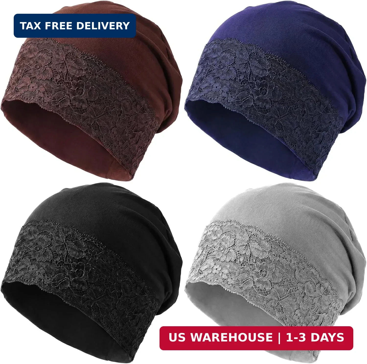Unittype 4 Pcs Lace Chemo Headwear Hats for Women, Turbans Soft Cancer Head Scar