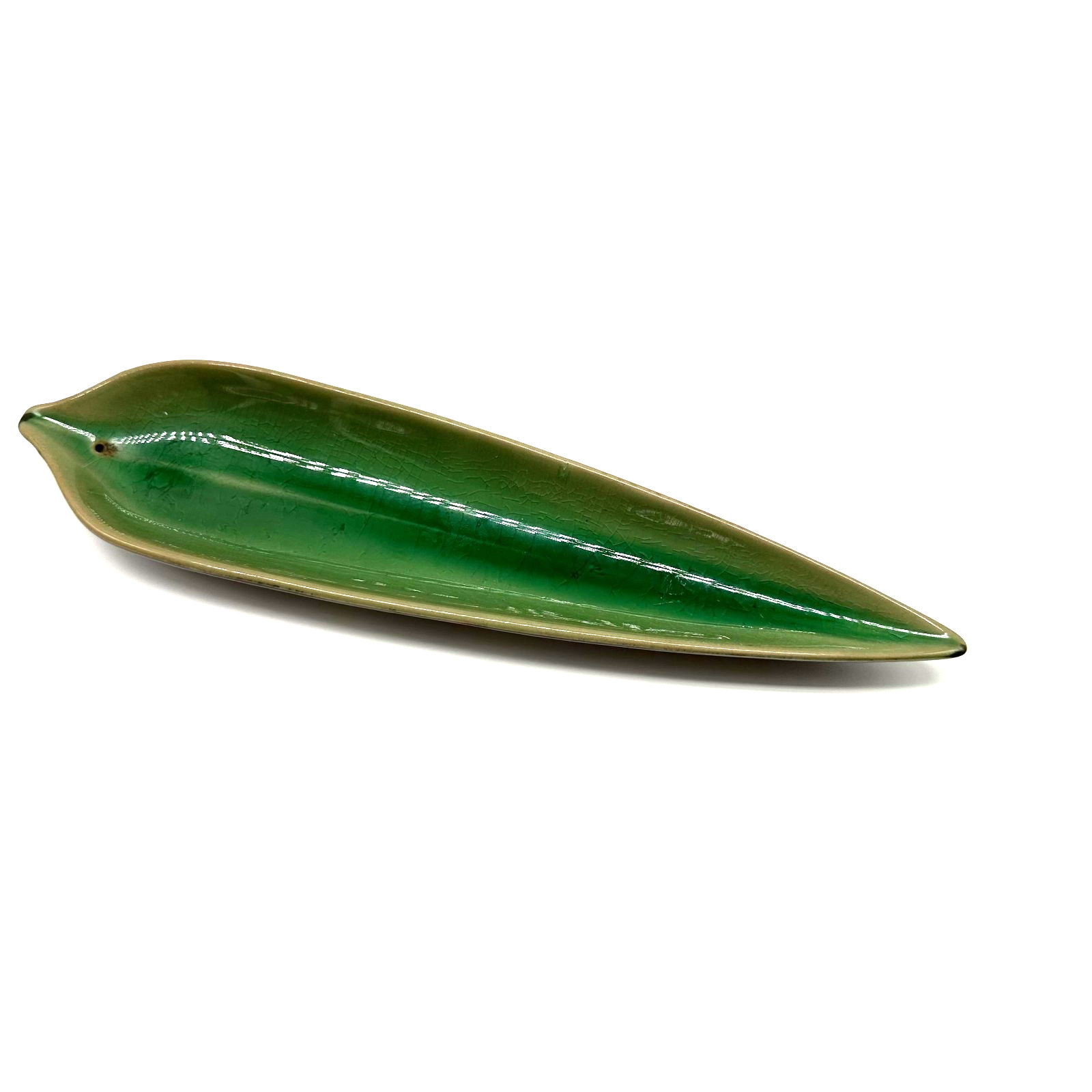 Green Leaf Ceramic Incense Holder or Olive Appetizer Plate