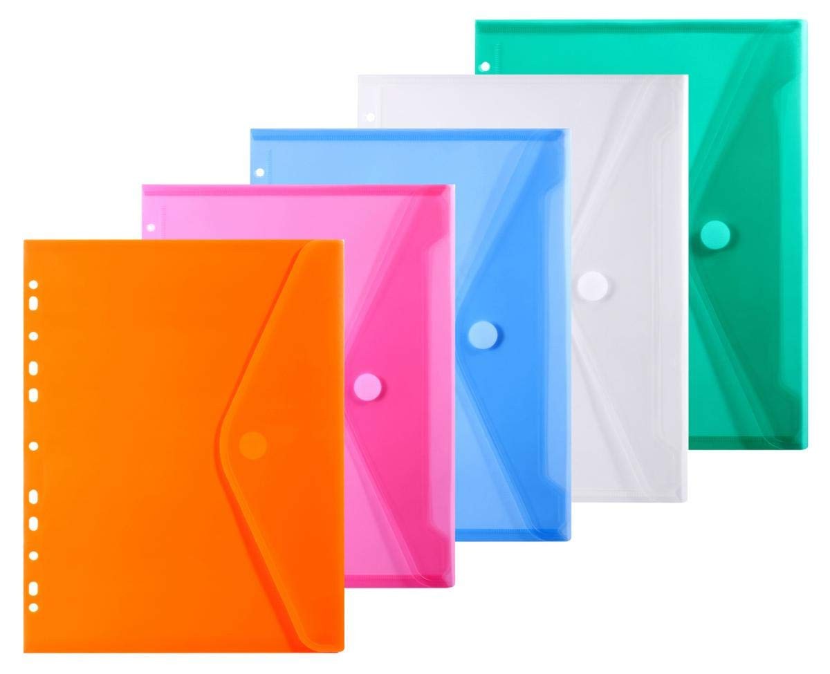 LaOficina 11 Holes Semi Poly Envelope Pocket Insert 5 Packs, Assorted Colors