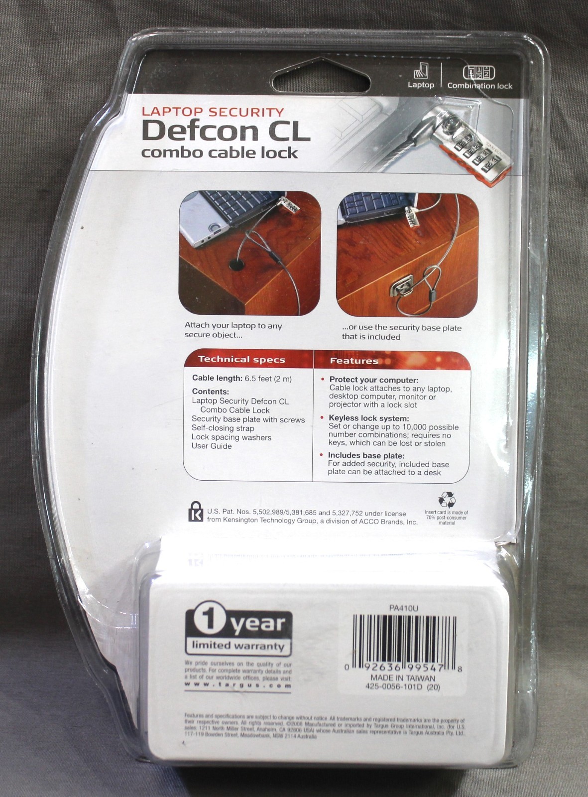 Targus ~ Laptop Security Defcon CL Combo Cable Lock ~ PA410U ~ NEW