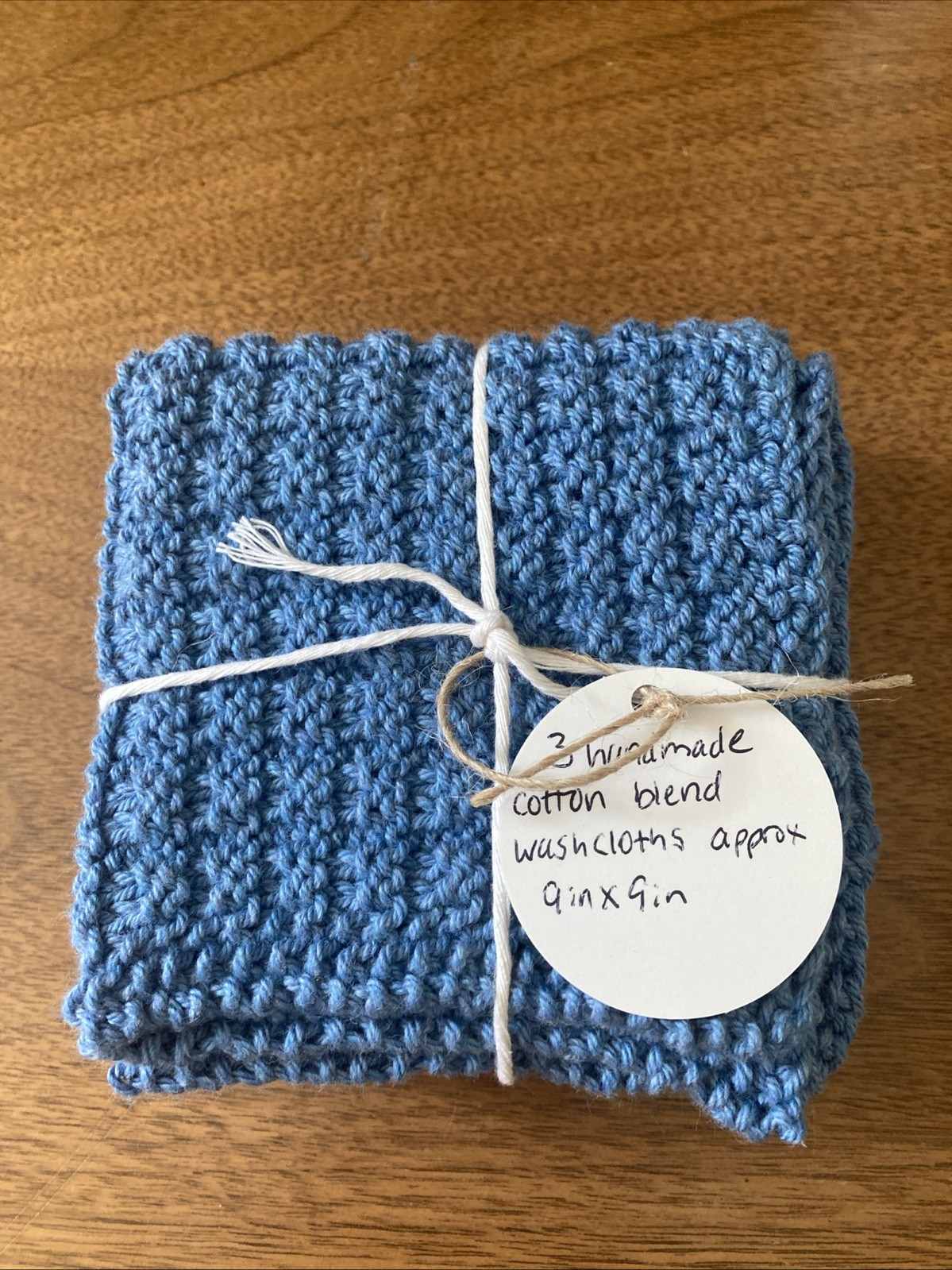 Robin’s Handknits 3 Handmade Cotton Blend Washcloths Blue