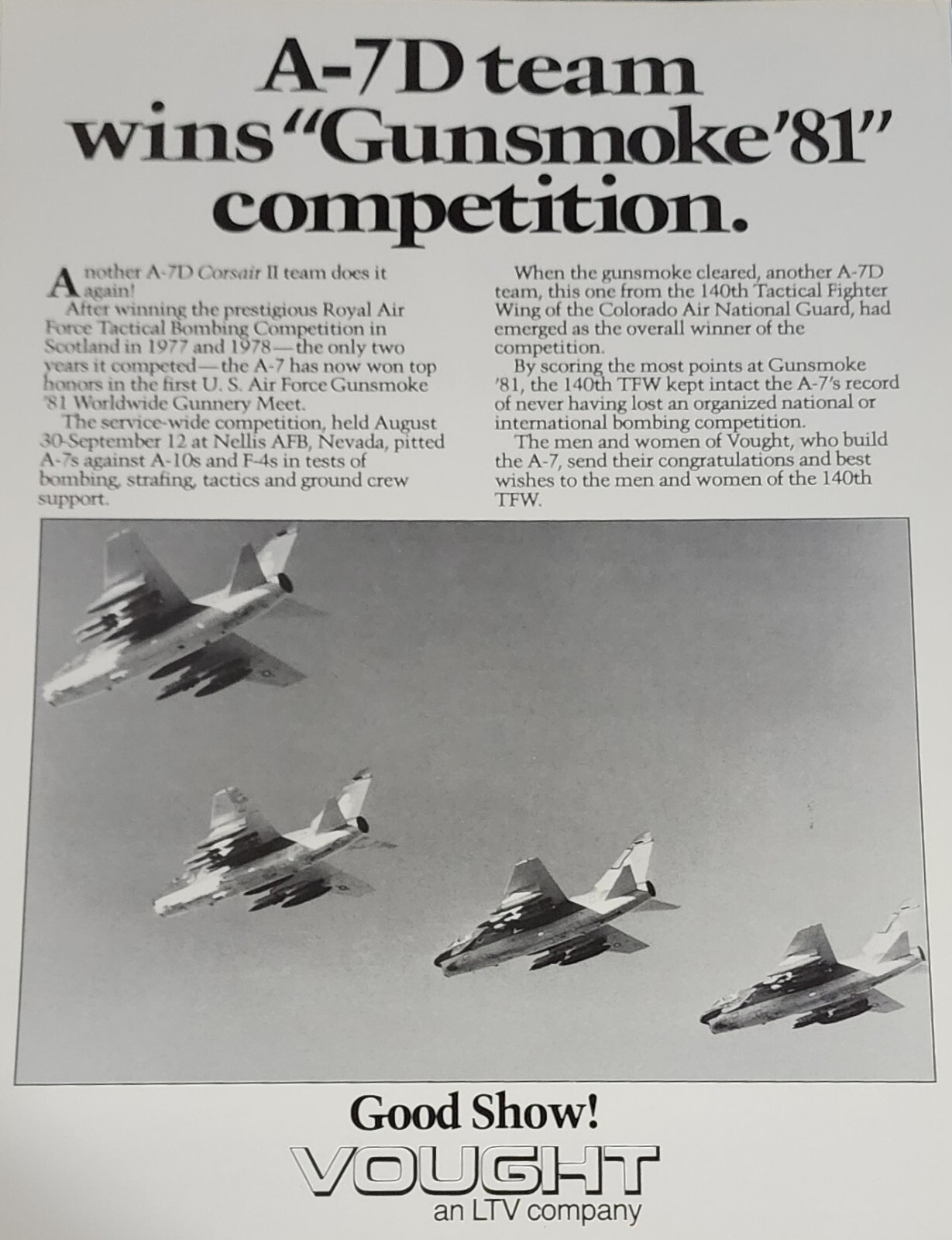 Vought A 7 A-7 A7 Corsair Picture Aircraft Formation Magazine Ad Wall Art