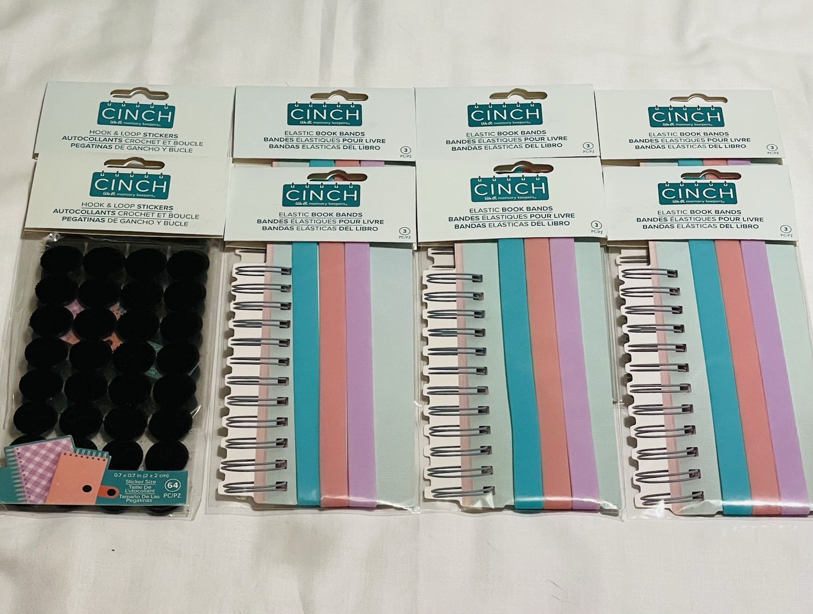 Lot Of 8-We R Makers-Cinch Elastic Book Bands (18)& Hook/Loop Stickers(128)