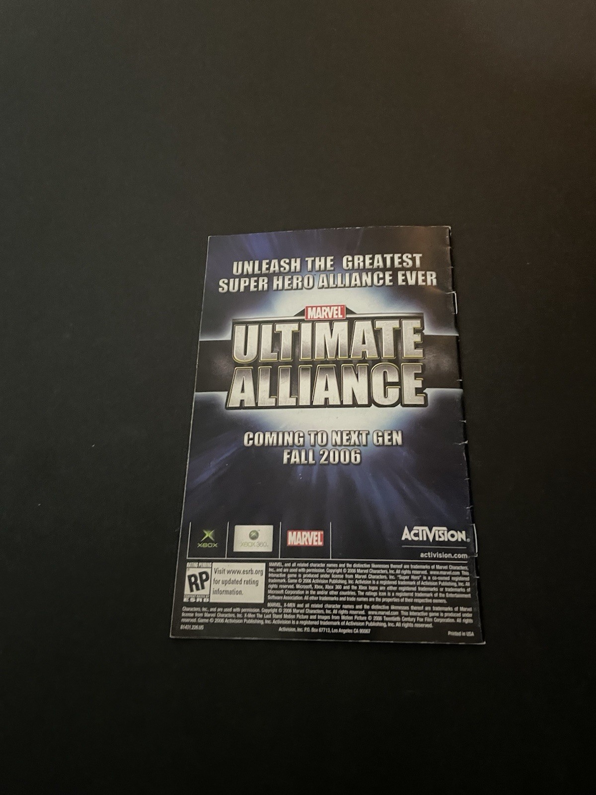 X-men X the official game xbox Manual only