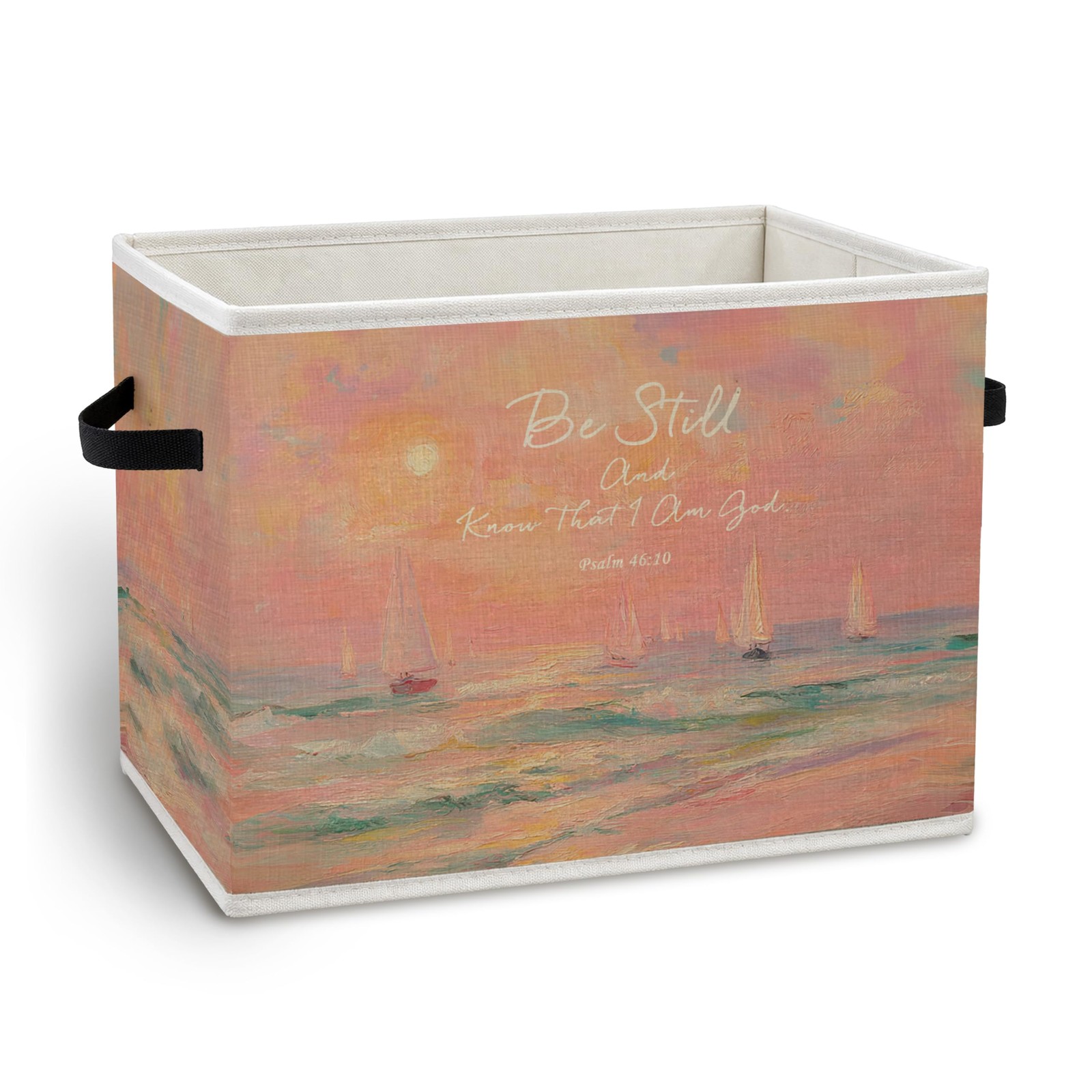 Pastel Pink Coastal Christian Storage Bin Box with Handles, Be Still and Know...