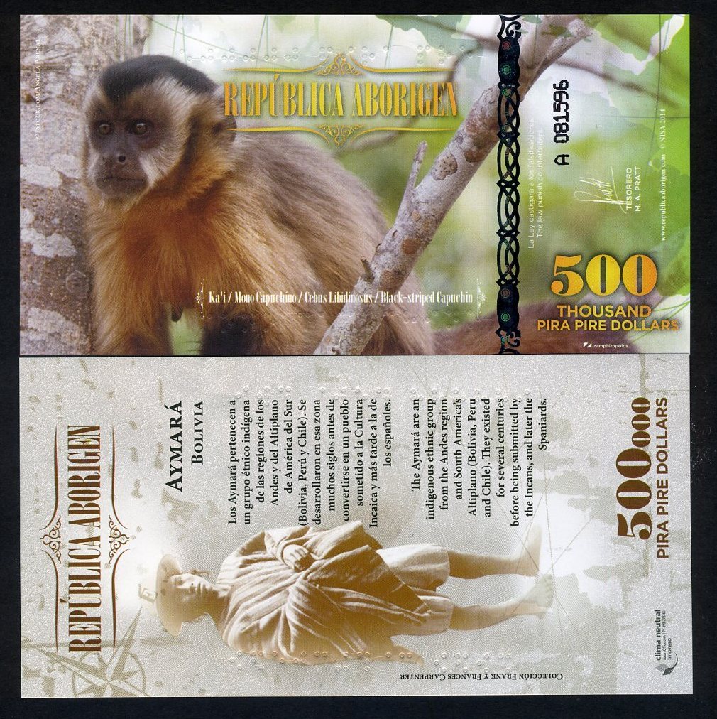 Republica Aborigen 500000 (500,000) Pira Pire Dollars, POLYMER 2014 UNC Monkey